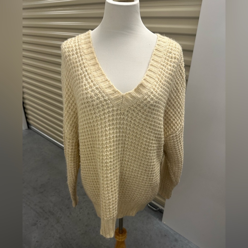 American Eagle Outfitters Cream V-Neck Slouchy Sweater